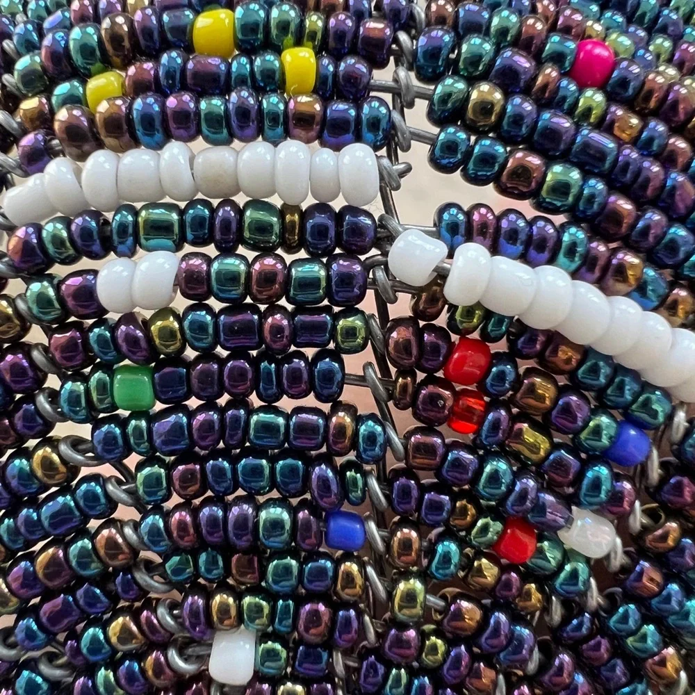 Handcrafted Wire and Seed Bead Bowl Multicolored Beaded Trinket 6” Dish